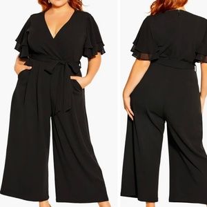 Wide Leg Flutter Sleeve Jumpsuit
